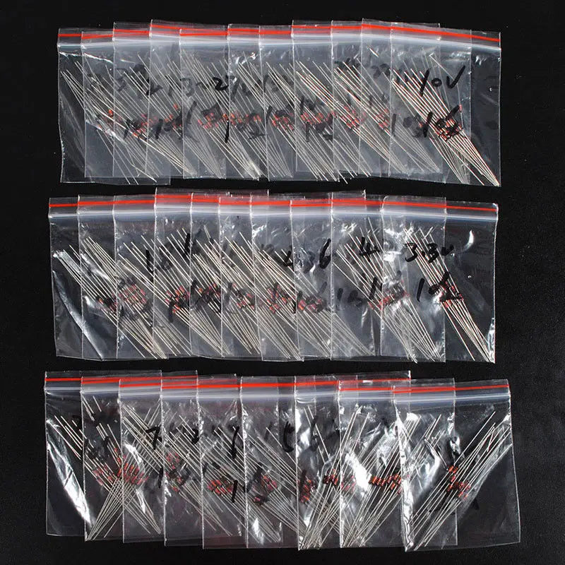 

270pcs/lot 0.5W Zener Diode kit Assortment Set 1/2W 2V4-33V Zener Diode pack 12V 18V 5V1 5V6 3V3 3V6 4V3 4V7 6V2 6V8 7V5 20V 22V
