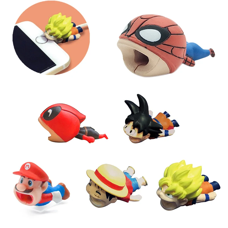 

Spiderman Captain America Super Mario Cable Bite Protector Iphone Cable Winder Cosplay Prop Accessories Dragon Ball One Piece
