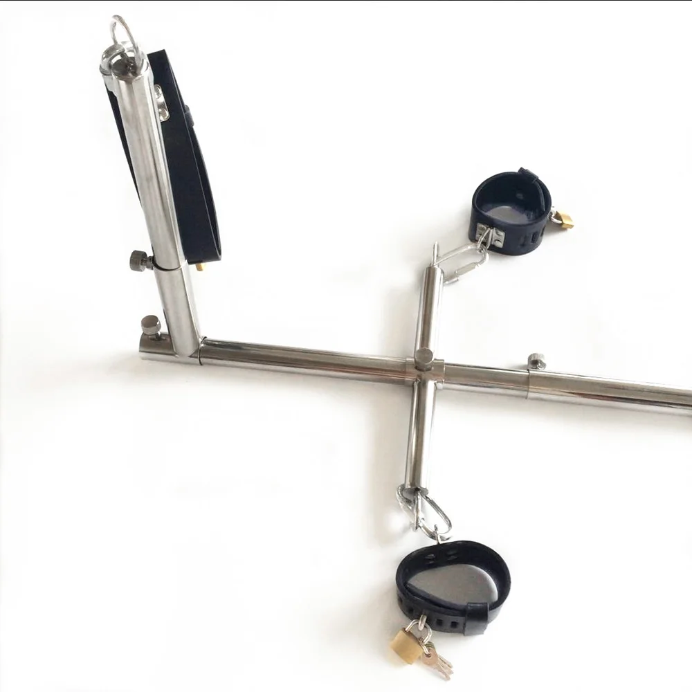 Koop Unisex Rvs Bondage Frame Lederen Handboeien Pols Manchetten Enkelband Hals Kraag Dildo Hond Slaven Apparaten BDSM Sex Toy