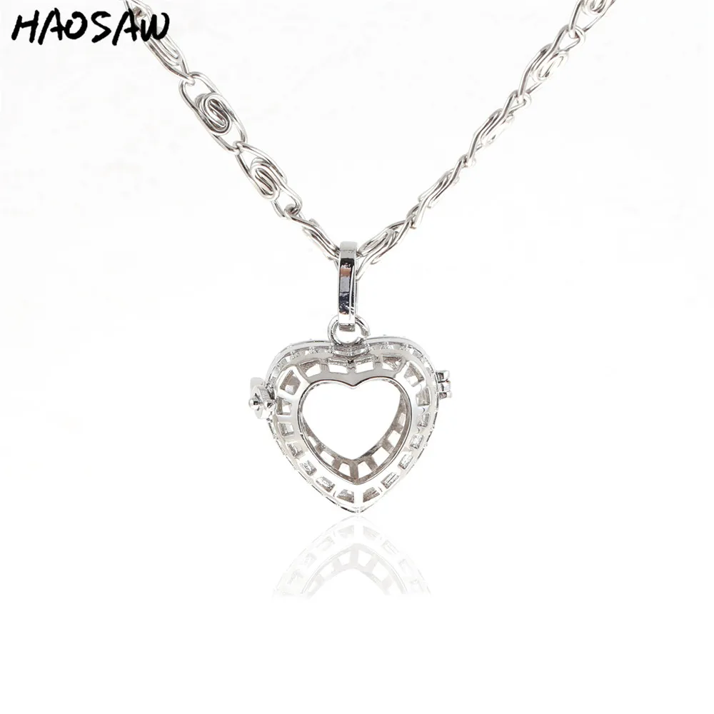 31mm Rhodium Long Fashion Necklace Heart Shape Hollow Out DIY Box Cage
