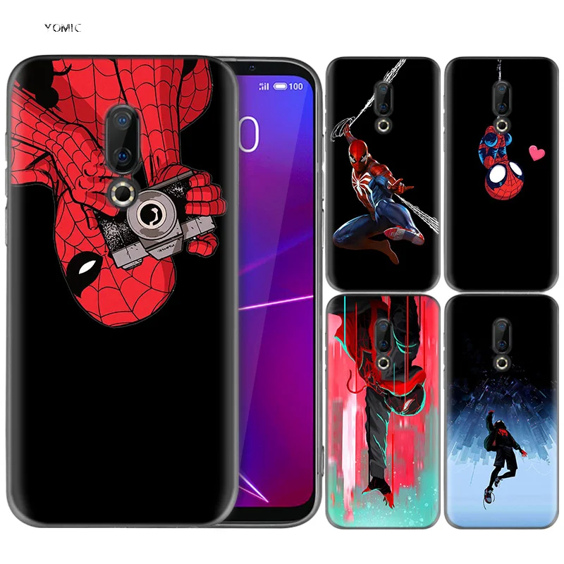 

Silicone Case for Meizu 16 16th M6T Black Dark Coque Shell Cell Phone Tpu Cover Dull Polish Spider Man Holland