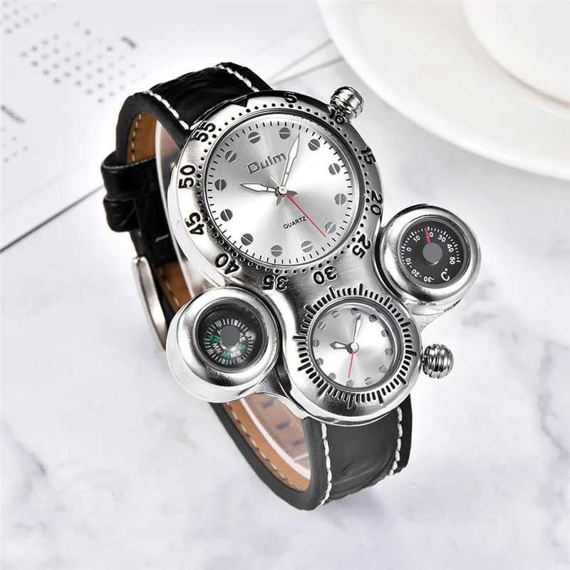 Oulm HP1149 дропшиппинг уникальные часы мужские повседневные наручные часы из искусственной кожи с двойным часовым поясом мужские антикварные уличные спортивные часы