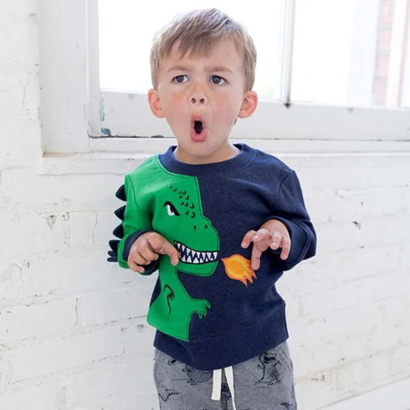 Little maven 2018 automne garçons marque vêtements enfants coton Sweatshirts garçon en colère dinosaure polaire C0114