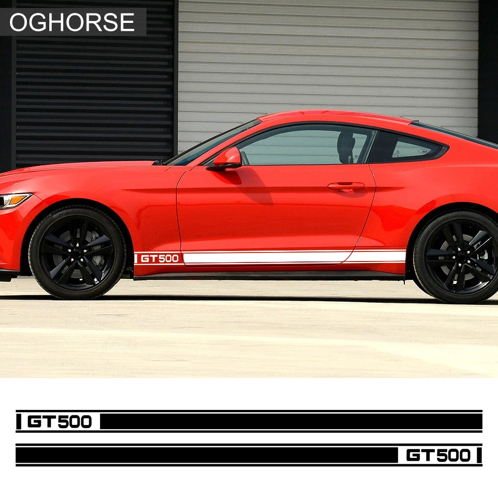 

Rally Racing Stripes Vinyl Decal Graphic Body Door Side Skirt Stickers for Ford Mustang GT 500 2015-2017 Accessories