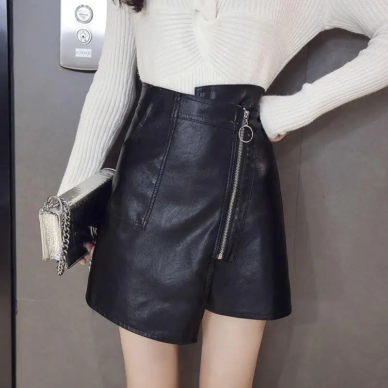 NFIVE Brand 2019 Woman Black Short Skirts New Fashion Temperament Commuting Korean Version Irregular Pu A Slim Half-length Skirt | Женская
