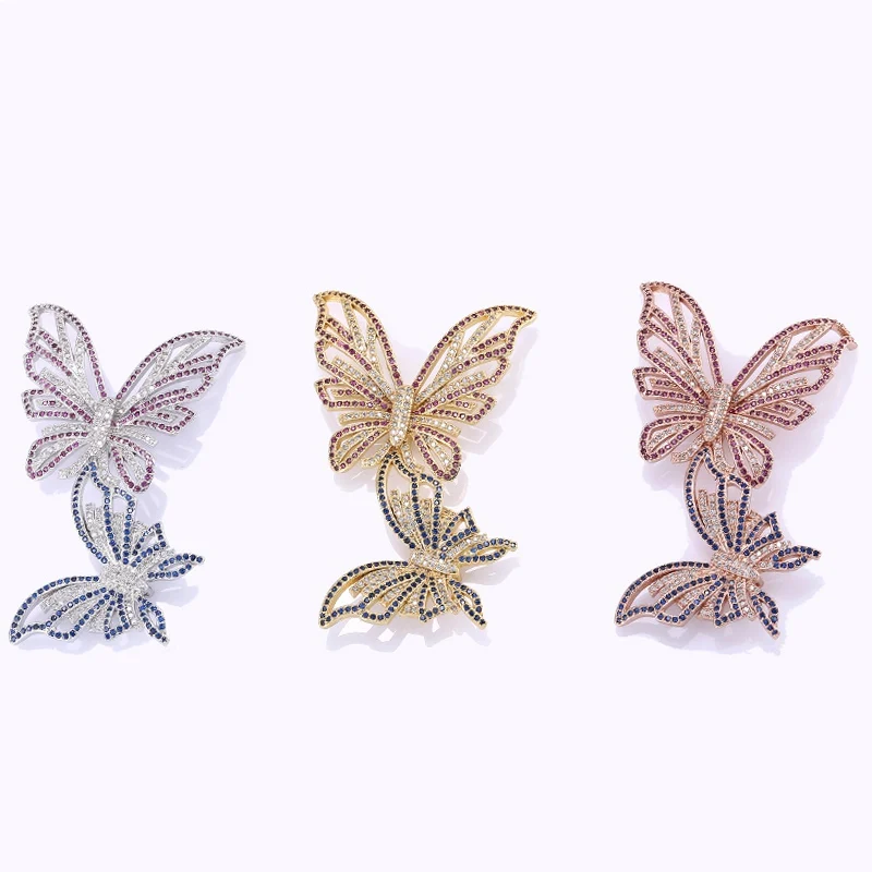 Роскошные циркониевые хрустальные двойные подвески-бабочки для самостоятельного изготовления ювелирных изделий, ожерелья ручной работы, брошь, Ювелирная фурнитура