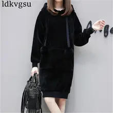 ฤดูใบไม้ร่วงฤดูหนาวผู้หญิง Hoodies ชุด 2019 ใหม่หนา Mediun ยาว Pullover Coat Slim ขนาดใหญ่หญิงกำมะหยี่เสื้อ V62(China)