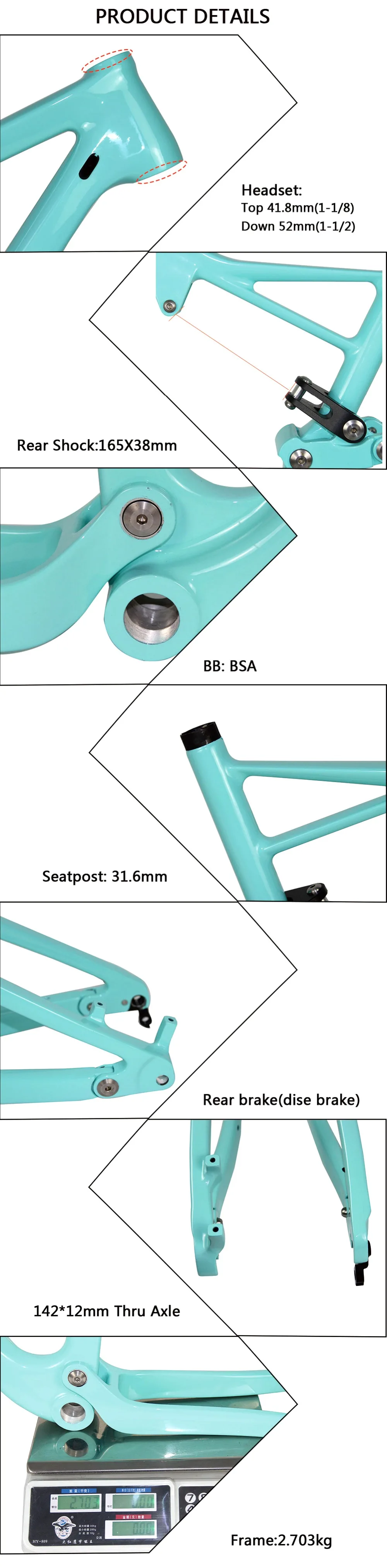 Perfect Spcycle 29er Full Suspension Carbon Frame, Carbon MTB Frame 29er Mountain Bike Carbon Frame 142*12mm Thru Axle 165*38mm Travel 6