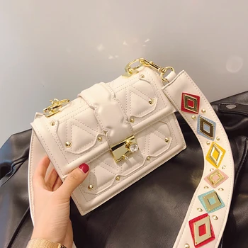 

2019 new Sequined Wide Straps Shoulder bags Messenger Bags High Quality Rivet Diamond Women Purses and Handbags Sac A Main