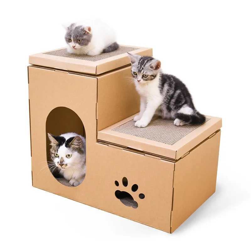 

Cat Scratch Scratcher Cardboard House Corrugated Paper Durable Scratching Assembled Kitten for Indoor Kitty Recyclable Carton