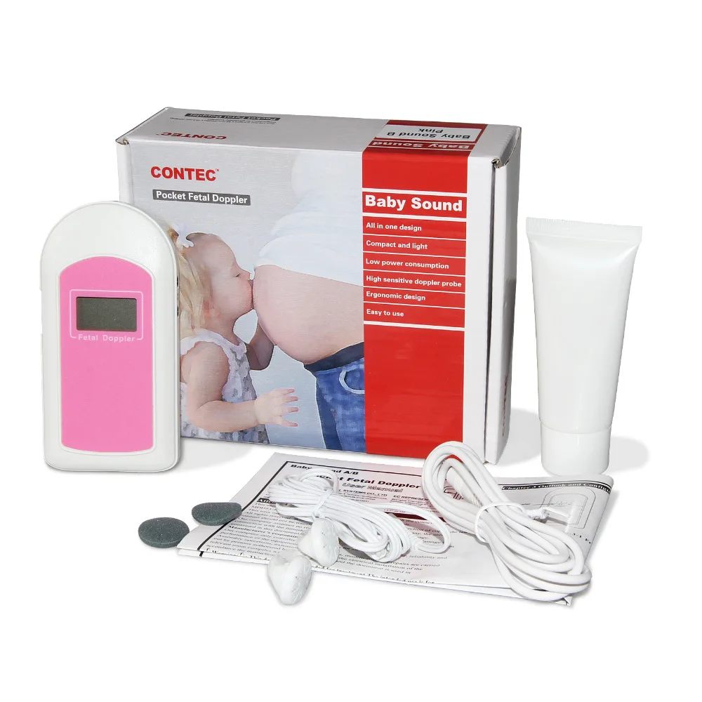 Color Hand-Held Prenatal Pocket Fetal Doppler,Baby Heart Rate Monitor,gel,2MHZ