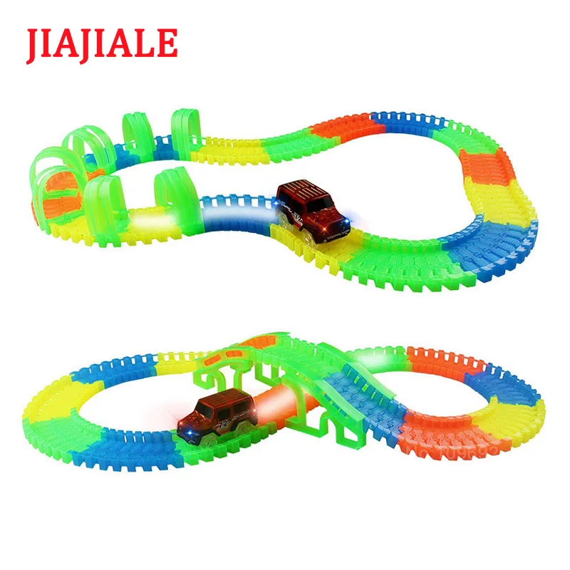 

JIAJIALE Glowing track car electronics LED Cars Toys Racing Car Boys Birthday Gift Kids Toy Play with track car in toy vehicle