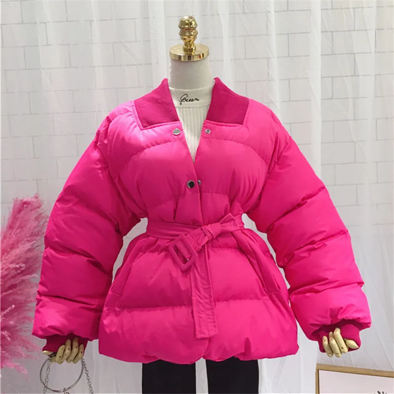 Зимняя куртка женская однотонная Повседневная хлопковая стеганая куртка однобортный пояс свободные хлопковые пальто теплая парка женская толстая верхняя одежда