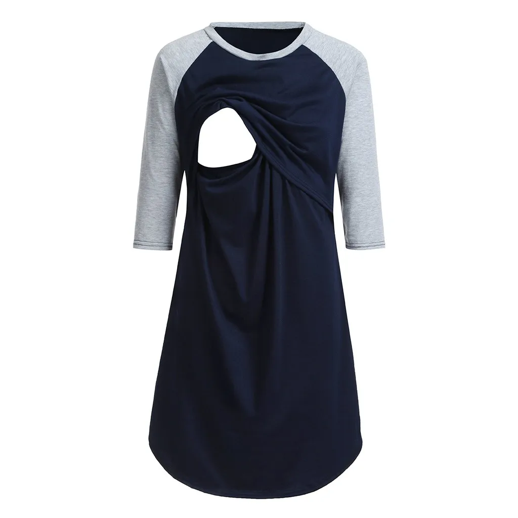 Средства ухода за кожей для будущих мам кружевной спортивный костюм; платье с пижамы для беременных пижамы Грудное вскармливание Ночная рубашка элегантное платье для беременных - Цвет: Серый