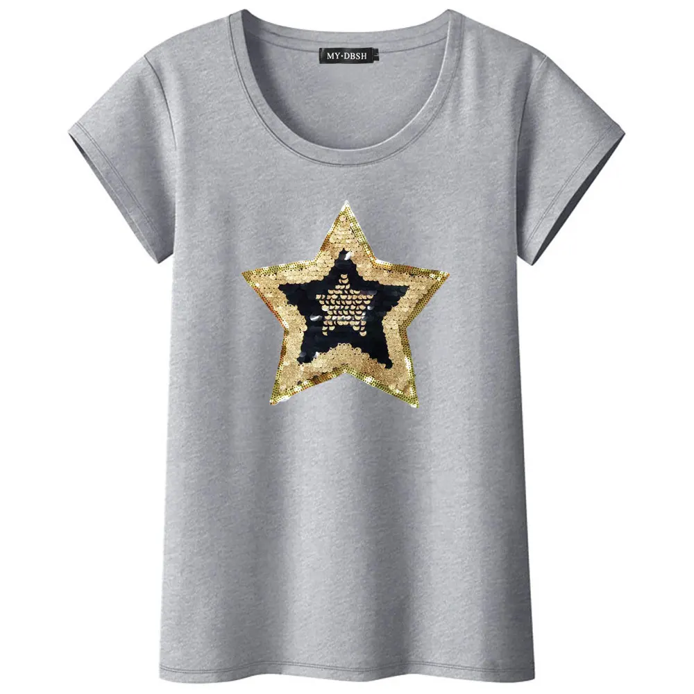 Новинка, модные женские футболки с блестками, с коротким рукавом, хлопковые футболки со звездами, в горошек, с блестками, летние стразы, Camisetas Mujer