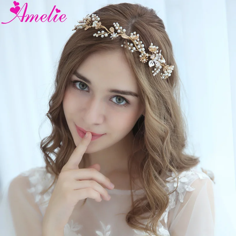 

Delights Headband Bridal Hair Vine Gold Flower Charm Pearl Bridesmaid Women Headpiece For Wedding Dress Tiara