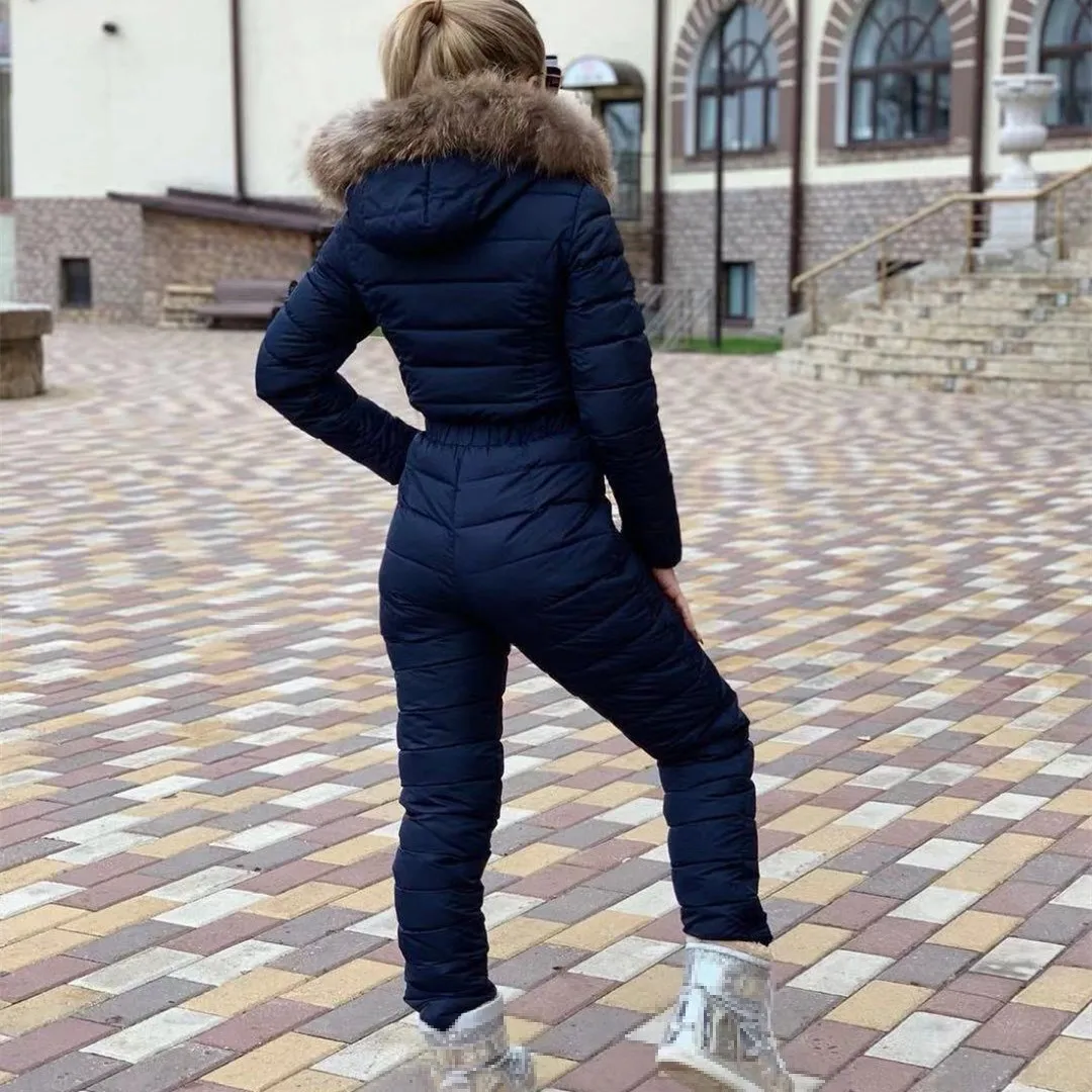 New Winter Hooded Jumpsuits Parka Fashion Padded Warm Sashes Ski Suit Zipper One Piece Women Casual Jumpsuits New Winter Hooded Jumpsuits Parka Fashion Padded Warm Sashes Ski Suit Zipper One Piece Women Casual Jumpsuits