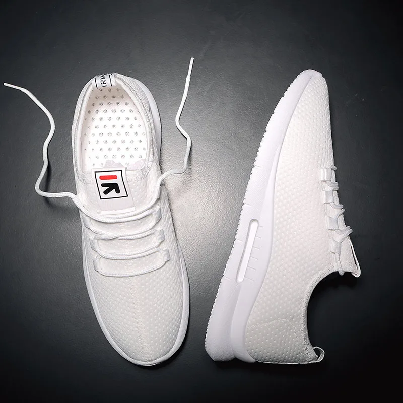 Weweya/низкие спортивные туфли белые мужские Flyweather кроссовки для бега на шнуровке Завязывающийся легкие кроссовки новые классические кроссовки дешевые - Цвет: White B