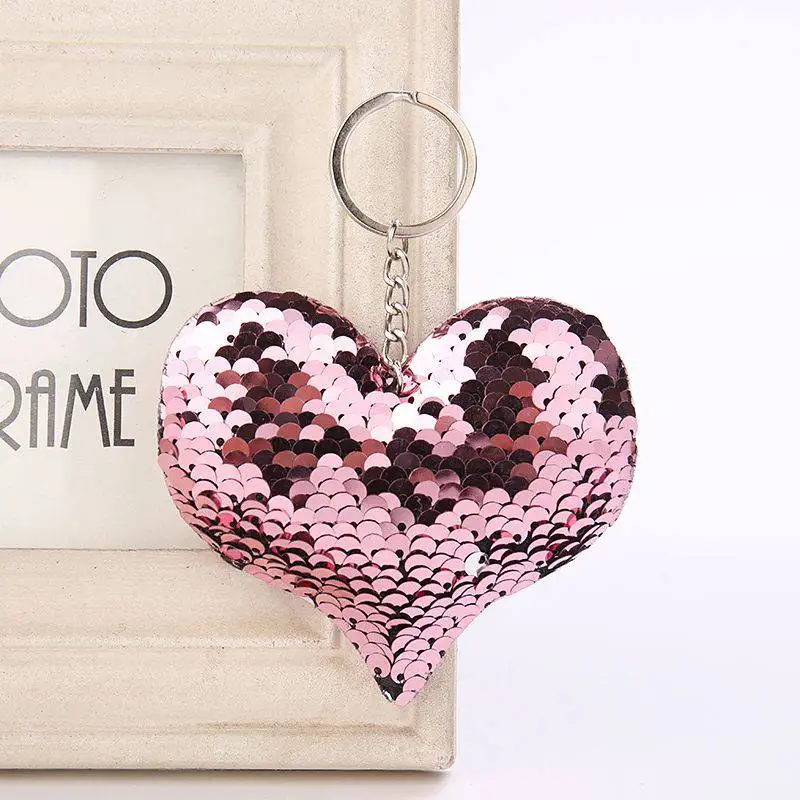 

Cute Heart Keychain Glitter Sequins Key Ring Gifts for Women Charms Car Bag Accessories Key Chain OX