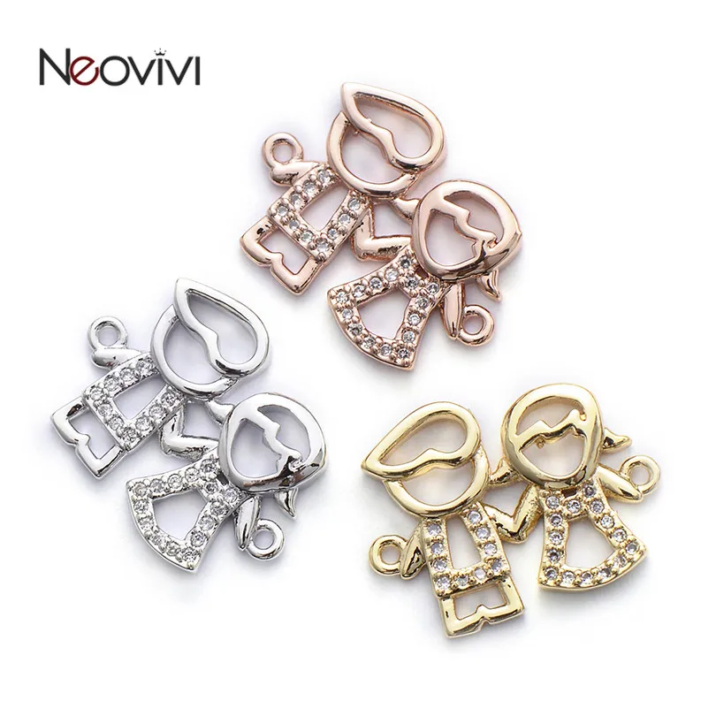 

Neovivi Women Men Couple Charm Hollow Copper Charms for Jewelry Making Wedding Gift Micro Pave CZ Romantic Lover Bracelets Craft