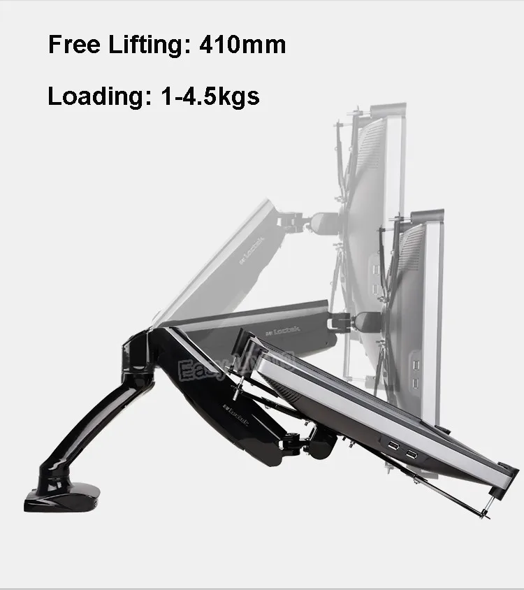 Suporte + Adaptador de Extensão Vesa para Nenhum Furo de Montagem Braço de Gás com Porta Movimento Completo Desktop -27 Monitor Montagem Usb D5v 10 - Imagem 5