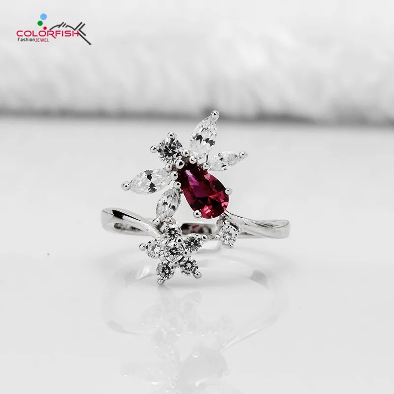 

COLORFISH Solid 925 Silver Ring For Women Cubic Zircon Jewelry For Women Anniversary Engagement Wedding Party Red Ring Fashion