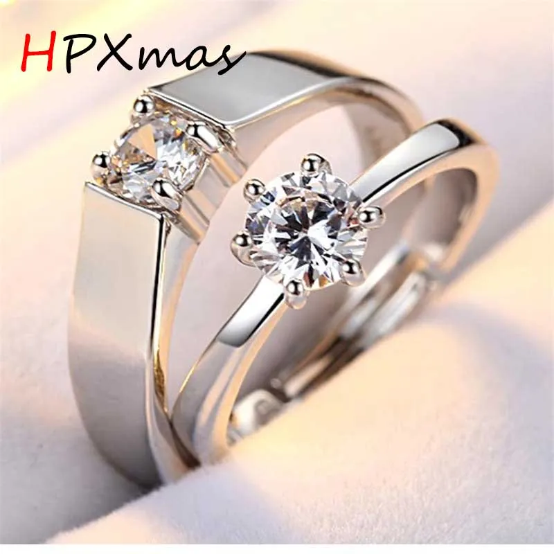 

HPXmas Classic Adjustable Rings with Crystal Stone for Couples lovers Wedding Engagement Promise Femal Mean rings C11