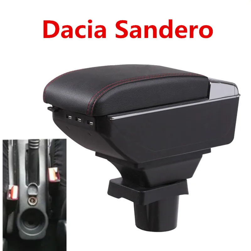 

For Dacia Sandero armrest box central Store content Storage box Dacia armrest box with cup holder ashtray USB interface