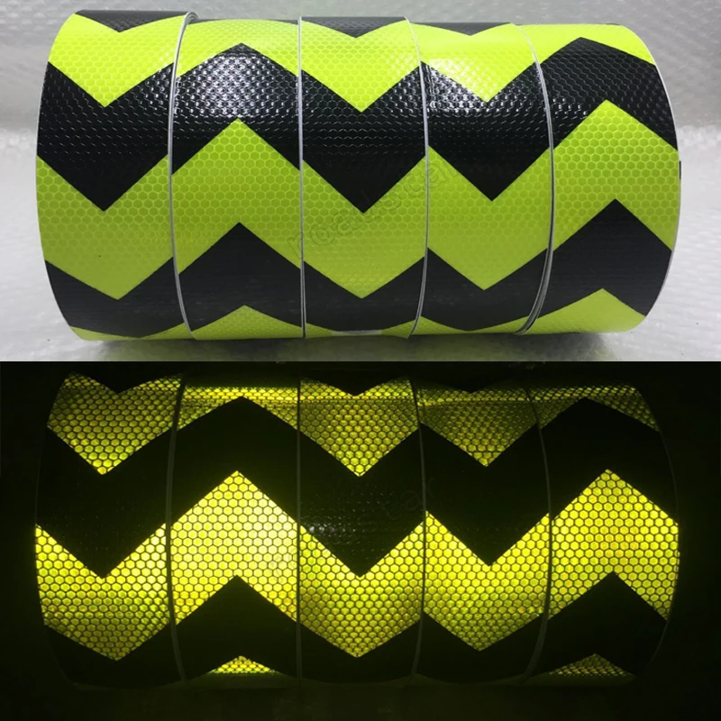 5CM x 50M Fluorescent yellow arrow PET Reflective Tape Reflective Safety Warning Tape for car
