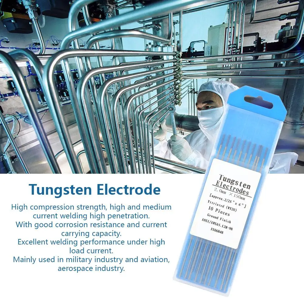 10 шт. Yttrium Вольфрам электроды WY20 синий наконечник для Tig сварочный аппарат 2,0 мм x 150