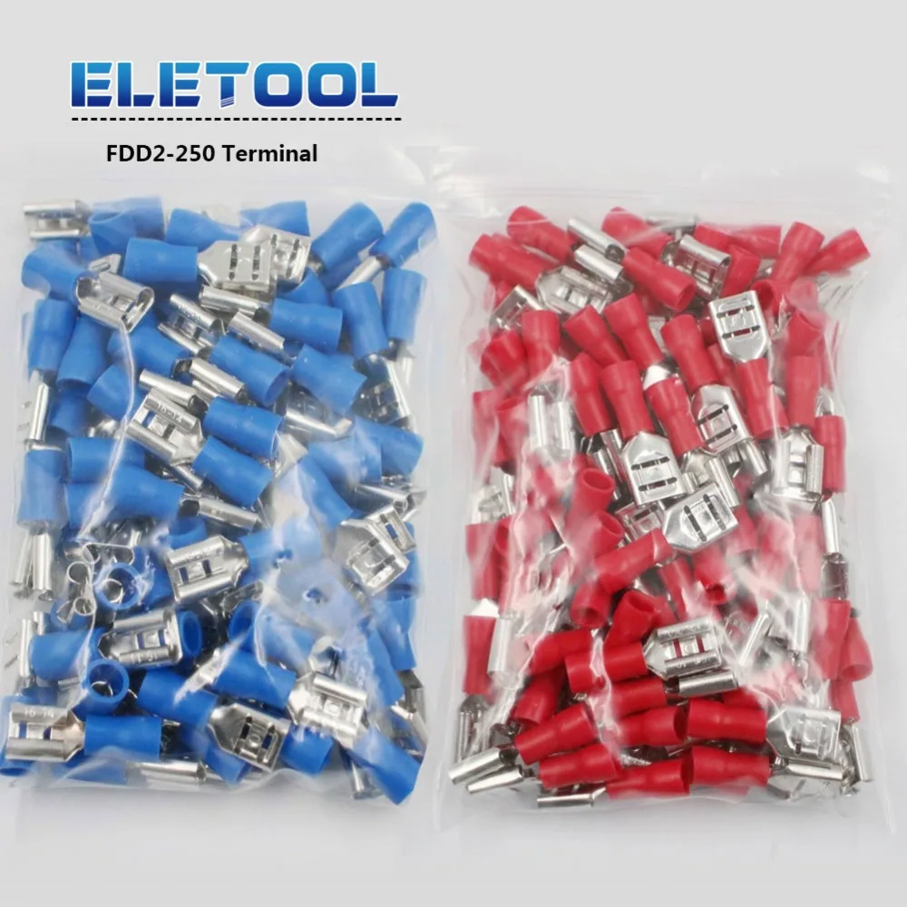 

100PCS/Pack FDD2.5-250 FDD2-250 Female Insulated Electrical Crimp Terminal for 1.5-2.5mm2 Connectors Cable Wire Connector XF30