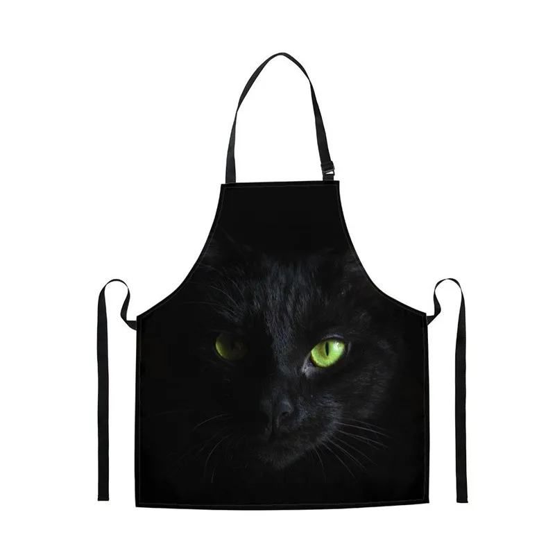 

Waterproof Apron Animal Cool Black Cat 3D Printing Kitchen Apron Male Female Chef Cooking BBQ Apron Adjustable Neck Strap Bib