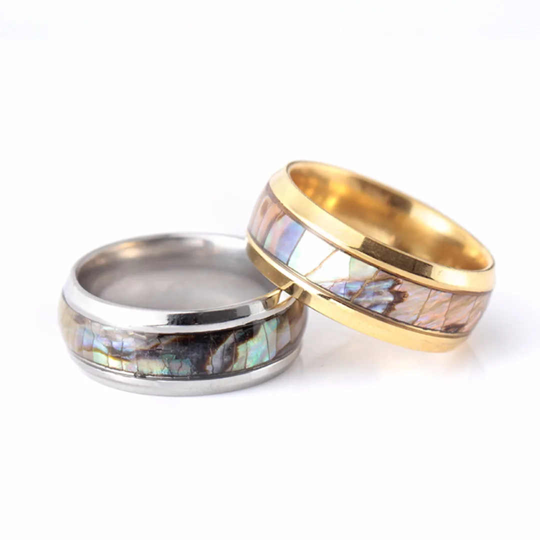 Shellhard Abalone Shell Stainless Steel Finger Rings Wedding Bands for Men Women Comfort Fit  Size 6-12 Lovers Couple's Ring