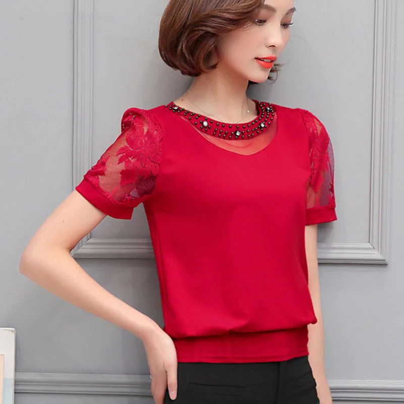 Blusas femininas Лето 2017 г. Кружевная рубашка плюс Размеры бриллиантами Топы