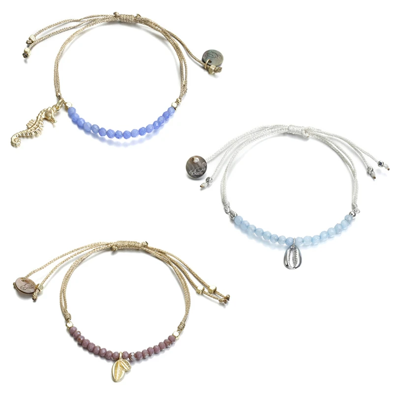 

2019 Summer Beach Series Bracelet Bear Hippocampus Conch Bracelet Crystal Braided Rope Bracelet