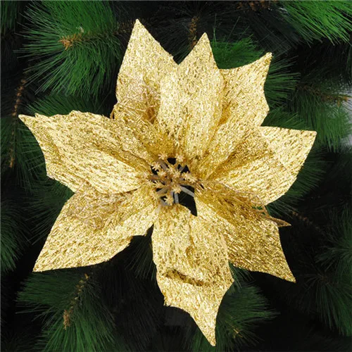 Christmas Decoration for Home Navidad 5pcs 15cm Colourful Simulation Glitter Hollow Artificial Flower Christmas Tree Decorations