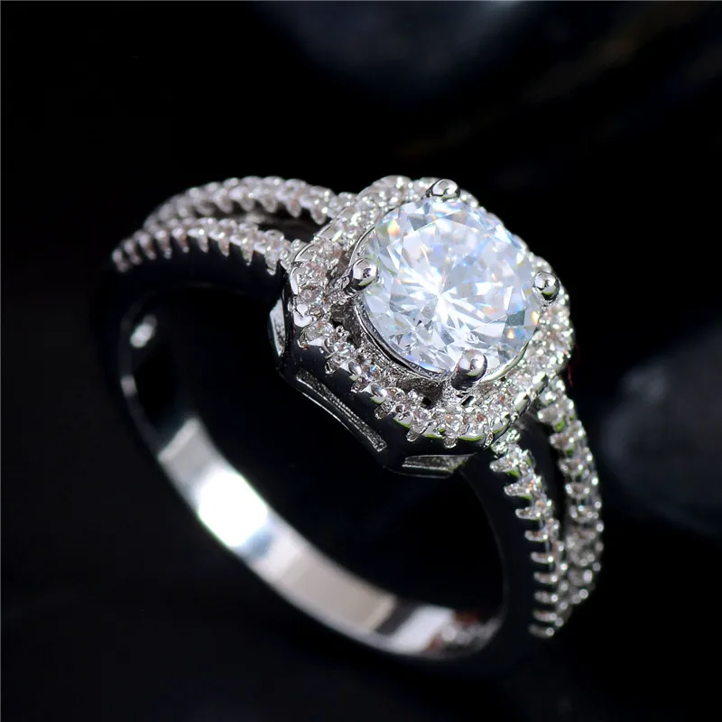 

MISANANRYNE silver Clear CZ Zirconia Fashion Jewelry Wedding Ring New Arrival Round Type Rings Size 5 6 7 8 9 10 11 12