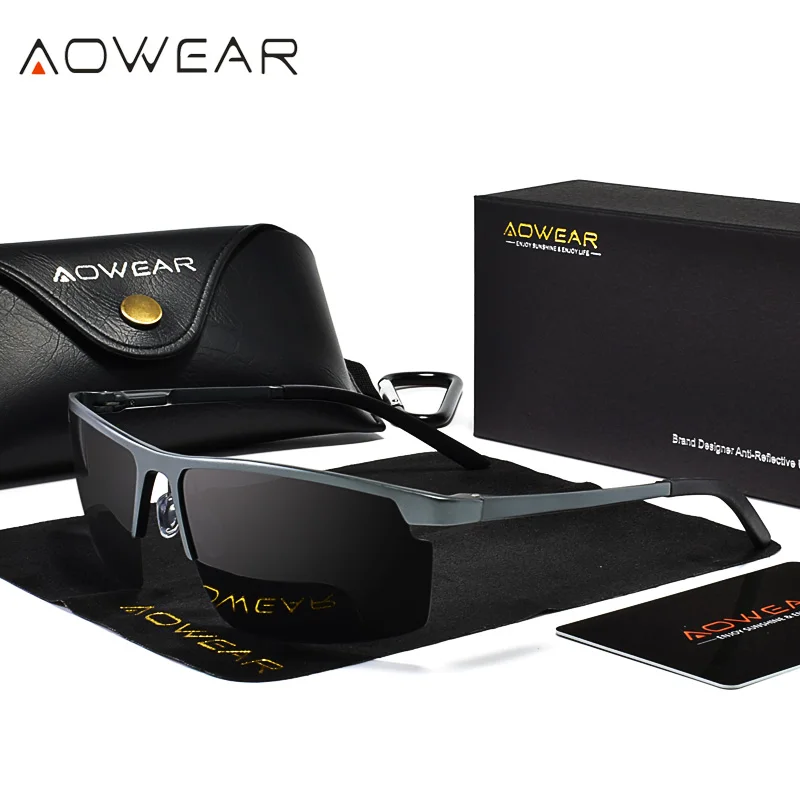 AOWEAR Мужские поляризационные солнцезащитные очки Мужские Оригинальные алюминиевые зеркальные безободковые солнцезащитные очки мужские спортивные уличные очки для вождения Gafas