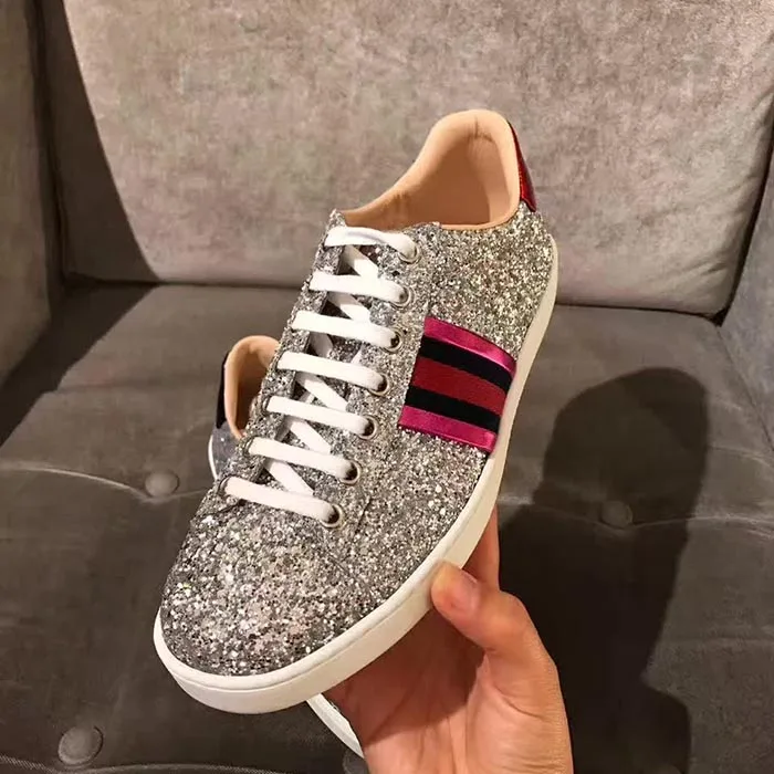 

LANSHITINA 35-40 Spring Casual Solid Flats Women Shoes Low Heels Glitter Girls Oxfords Round Toe Lace-Up Leisure Ladies Shoes
