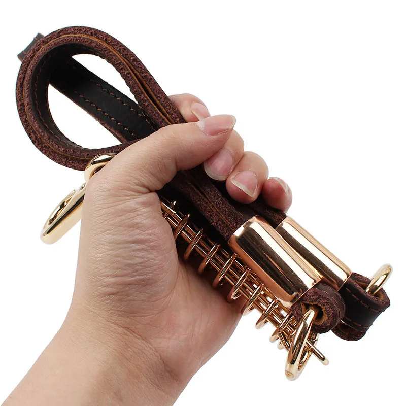 SYDZSW High Quality Dog Leash Pet Traction Rope Double Section Thickening Real Leather Golden Casing Pet Dog Leash Strong Durable8