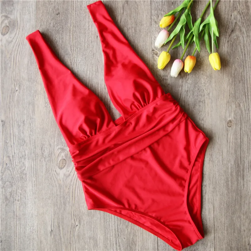 Günstige MANYIE Heiße Neue Schwarz Weiß Red One Piece Bademode Backless Badeanzug Gepolsterte Tiefe V Monokini Badeanzug Bandage Bodysuit Biquini