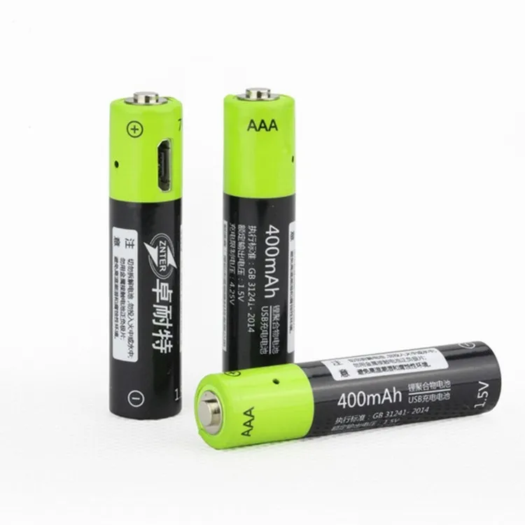 Cncool 10pcs/lot 1.5V AAA 400mah li-polymer li-ion lithium rechargeable battery USB battery with USB charging line