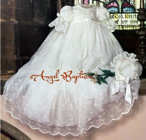 

Vintage Baby Girl Boys Lace White/Ivory First Communion Dresses Christening Gown Baptism Dress With Bonnet