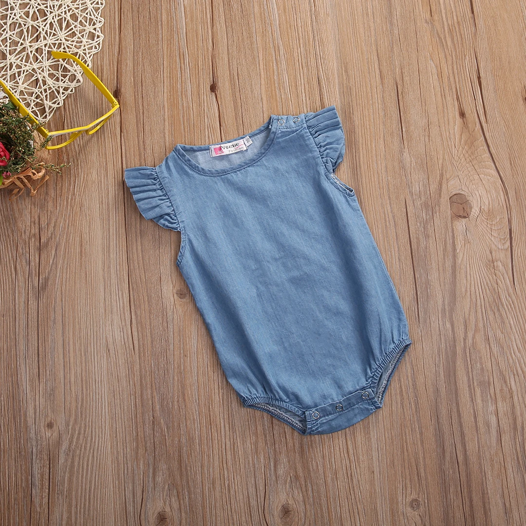 Джинсовый комбинезон для новорожденных девочек; комбинезон с рукавами лотоса; одежда; комбинезон