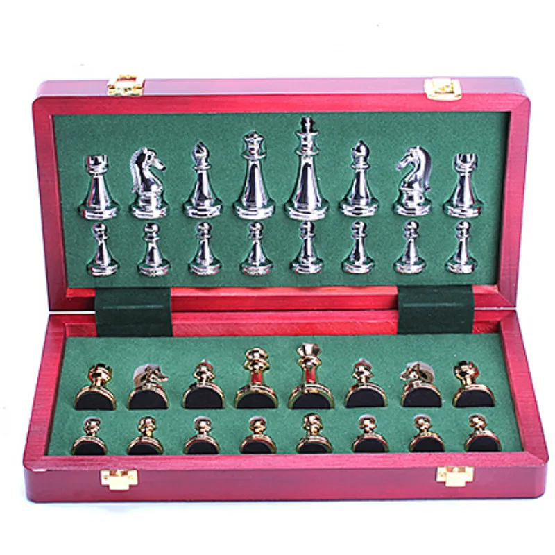 

International Chess Game Set Alloy Chess Pieces Wooden Chessboard Chess Game Set With King Height 6.7cm Board Game
