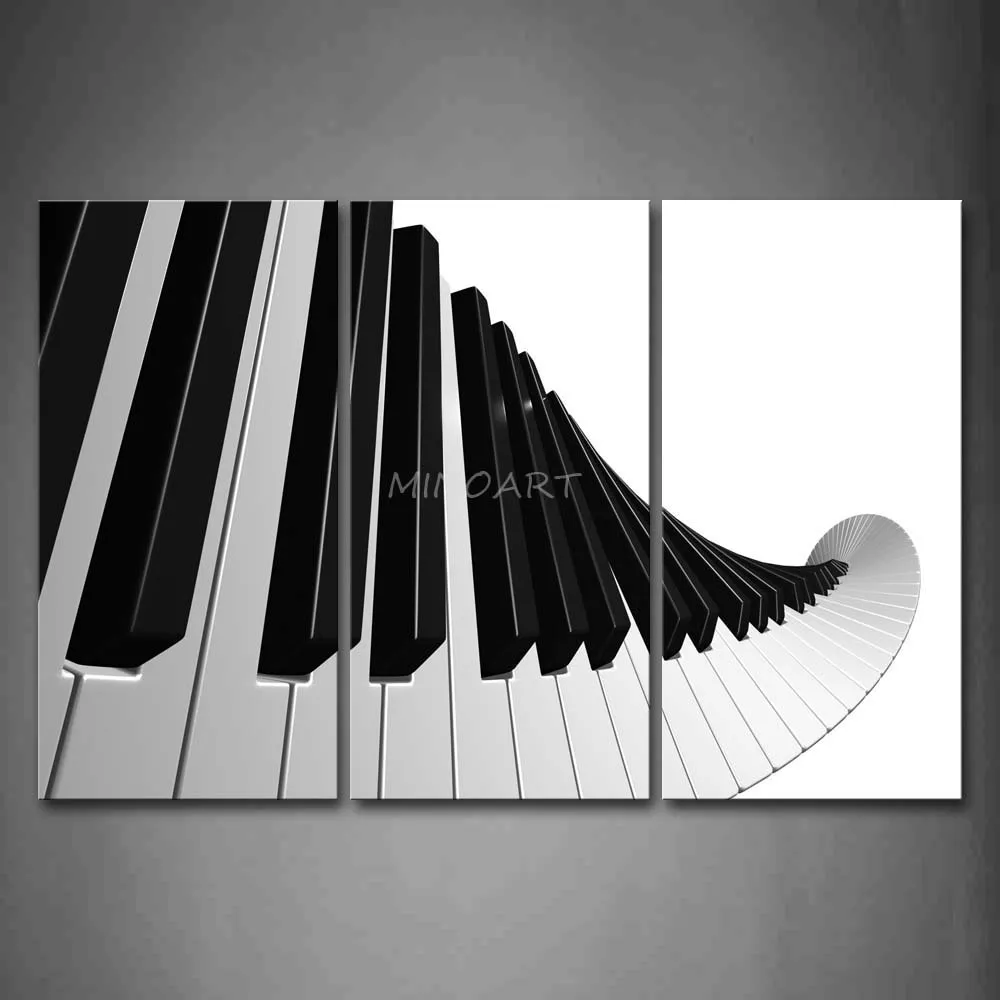 3 Piece Wall Art Painting Artistic Keyboard Of Piano In White And Black