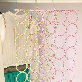 

9 28 Ring Scarf Shawl Scarves Holder Foldable Tie Belt Hook Organizer Rattan Weave Hanger Wardrobe Storage Holder Display Rack