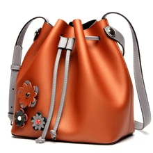 ROWLING 2017 cubo bolso de las mujeres CONJUNTO de la nueva manera 100% mujeres del cuero genuino del bolso del mensajero de la señora Del Diseñador bolso 15