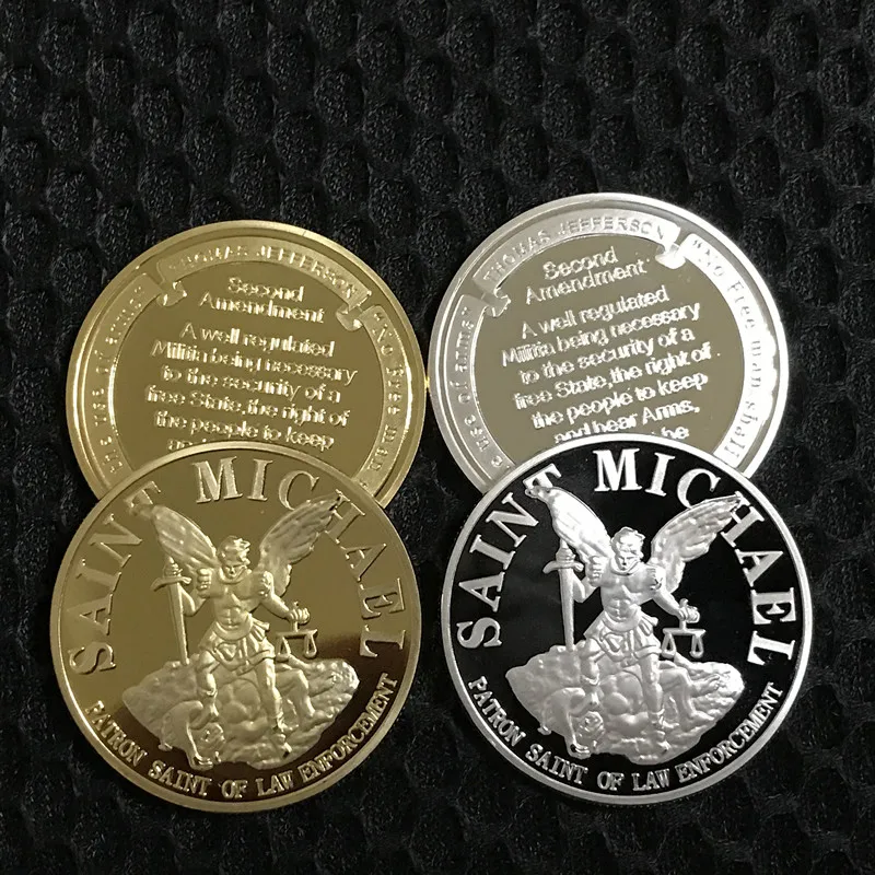 

2 Pcs The Sain Michael coin Patron Saint of Law 1 OZ gold and silver plated badge 40 mm souvenir collectible coin