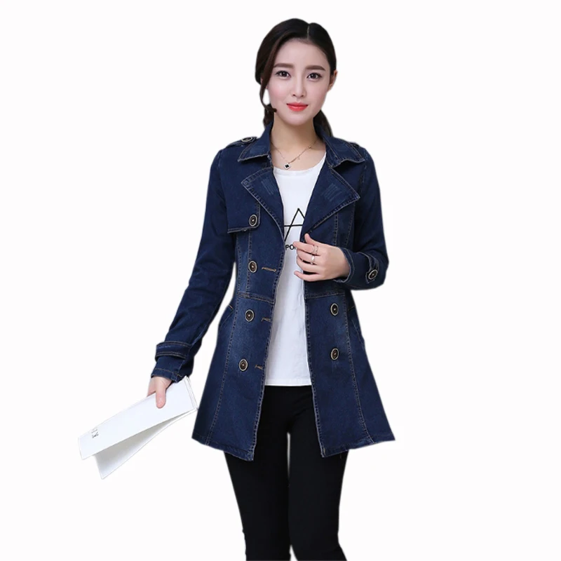 

2019 Long Sleeve Denim Jacket Women Autumn Winter Loose Thin Wild Windbreaker Jacket Women Plus Size Long Denim Jackets Coat